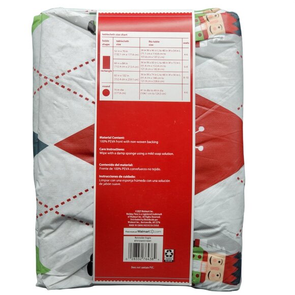 70" Round Vinyl Tablecloth Nutcracker Argyle Christmas Peva Holiday Time - Picture 6 of 6